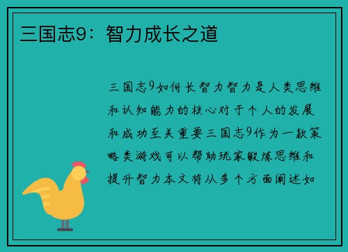 三国志9：智力成长之道