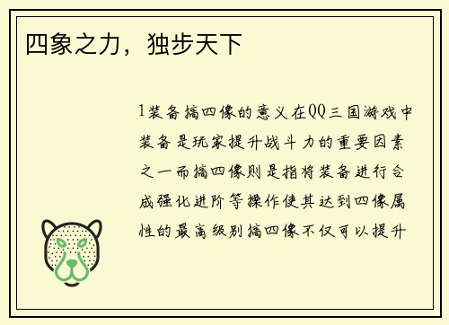 四象之力，独步天下