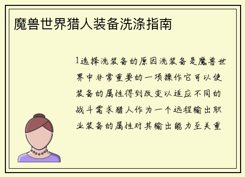 魔兽世界猎人装备洗涤指南
