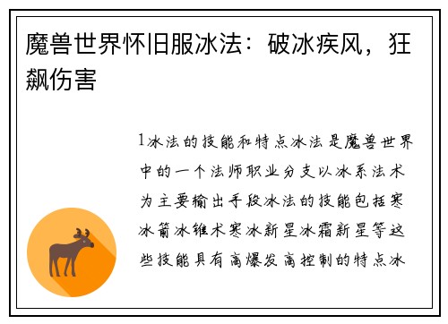魔兽世界怀旧服冰法：破冰疾风，狂飙伤害